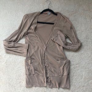 Splendid brand tan boyfriend v neck button sweater